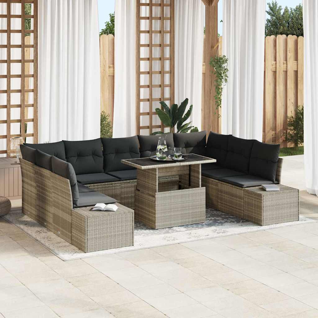 Garten-Sofa-Set mit Speicher 10 pcs Schwarz Poly Rattan