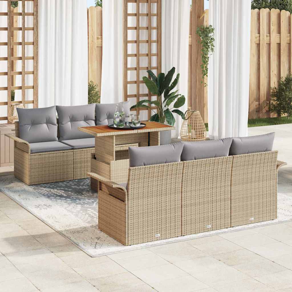Garten-Sofa-Set mit Speicher 7 pcs Schwarz Poly Rattan