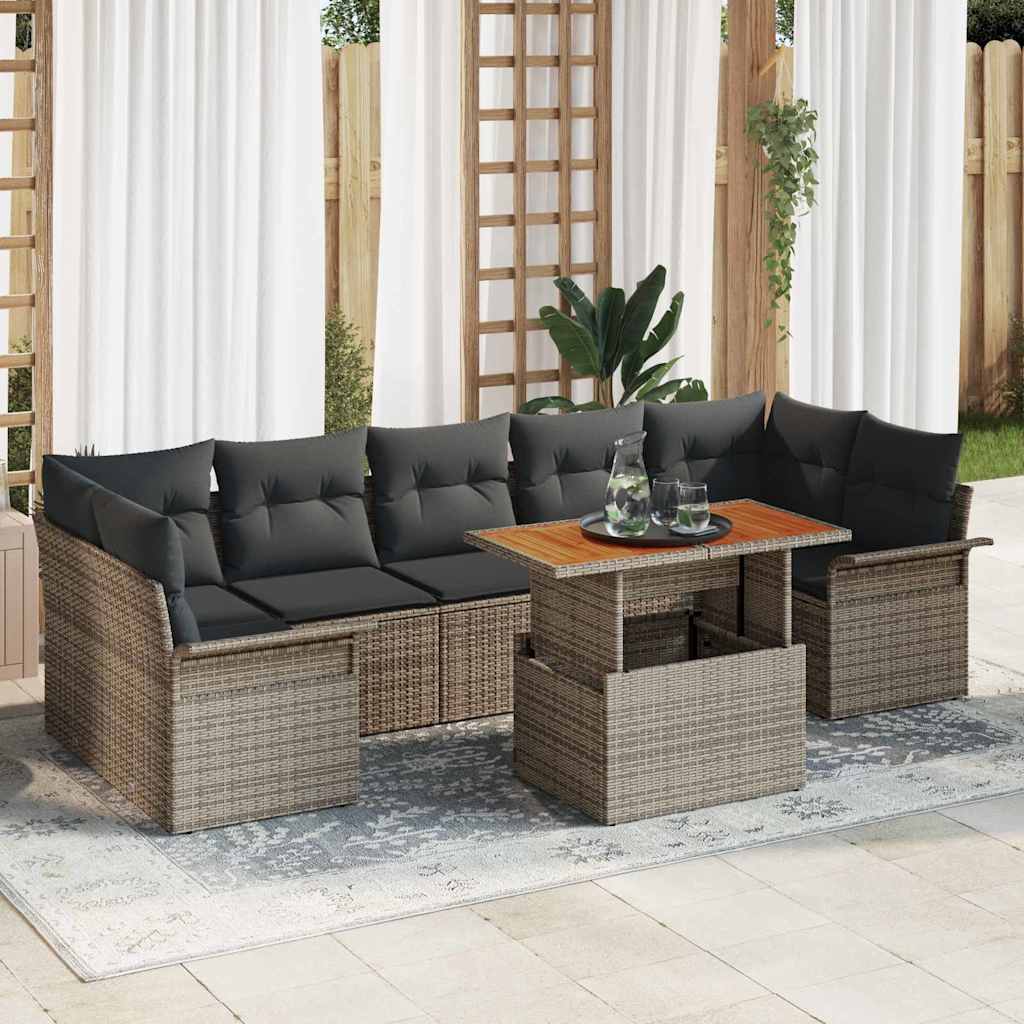 Garten-Sofa-Set mit Speicher 8 pcs Schwarz Poly Rattan