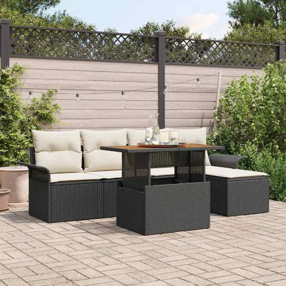 vidaXL Garten-Sofa-Set mit Speicher 6 pcs Schwarz Poly Rattan