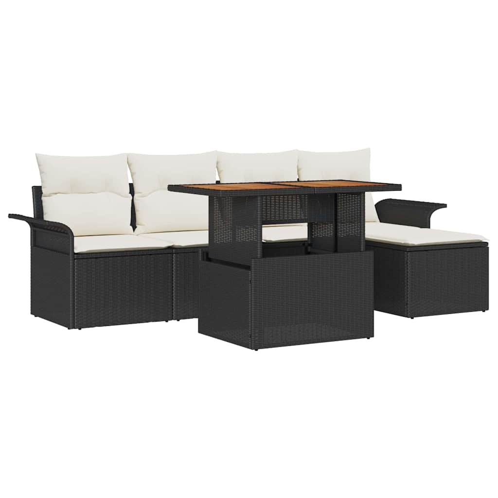 vidaXL Garten-Sofa-Set mit Speicher 6 pcs Schwarz Poly Rattan