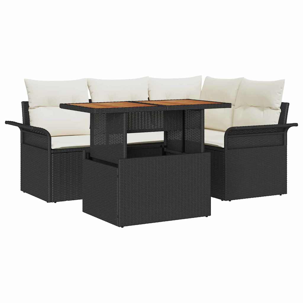 Garten-Sofa-Set mit Speicher 5 pcs Schwarz Poly Rattan