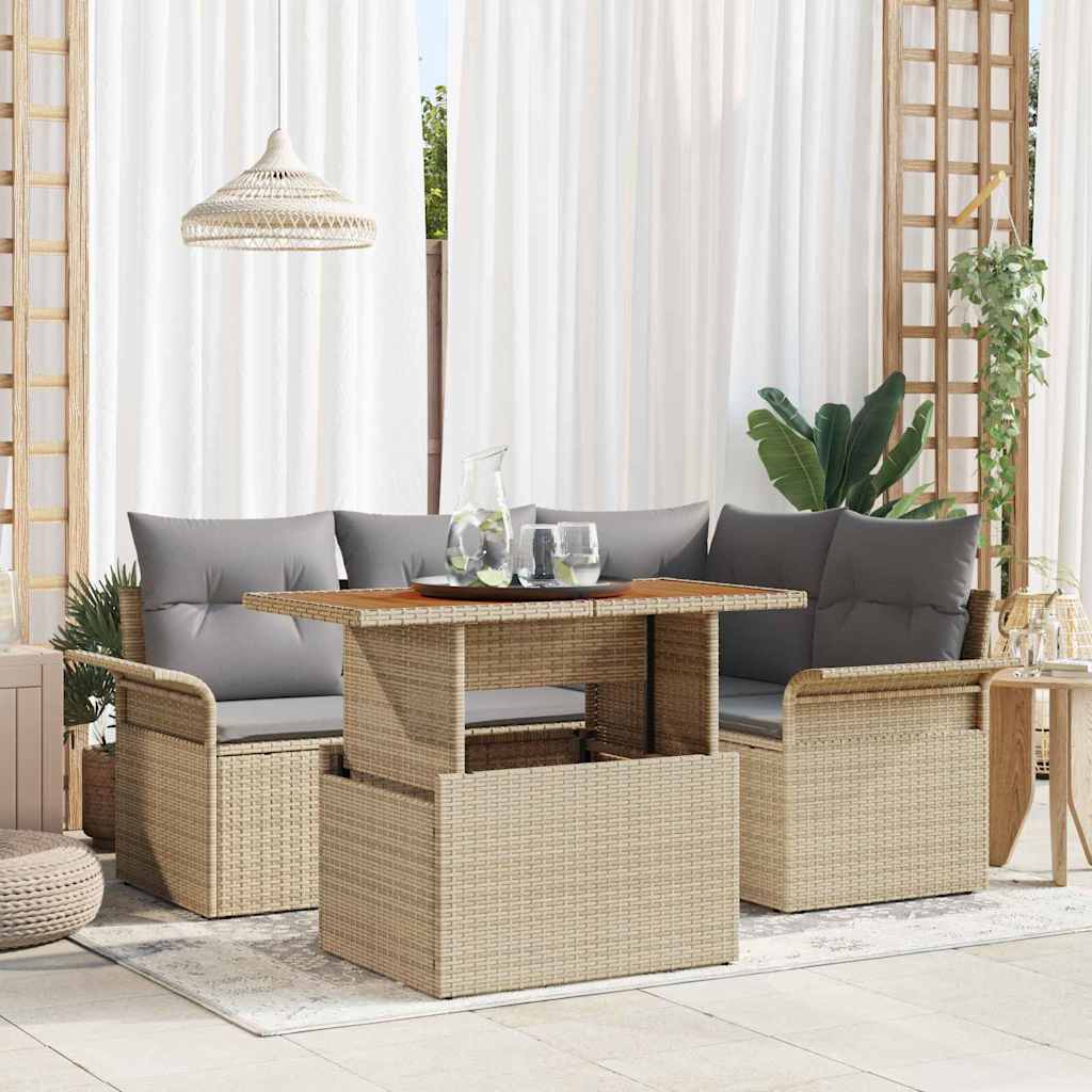 Garten-Sofa-Set mit Speicher 5 pcs Schwarz Poly Rattan