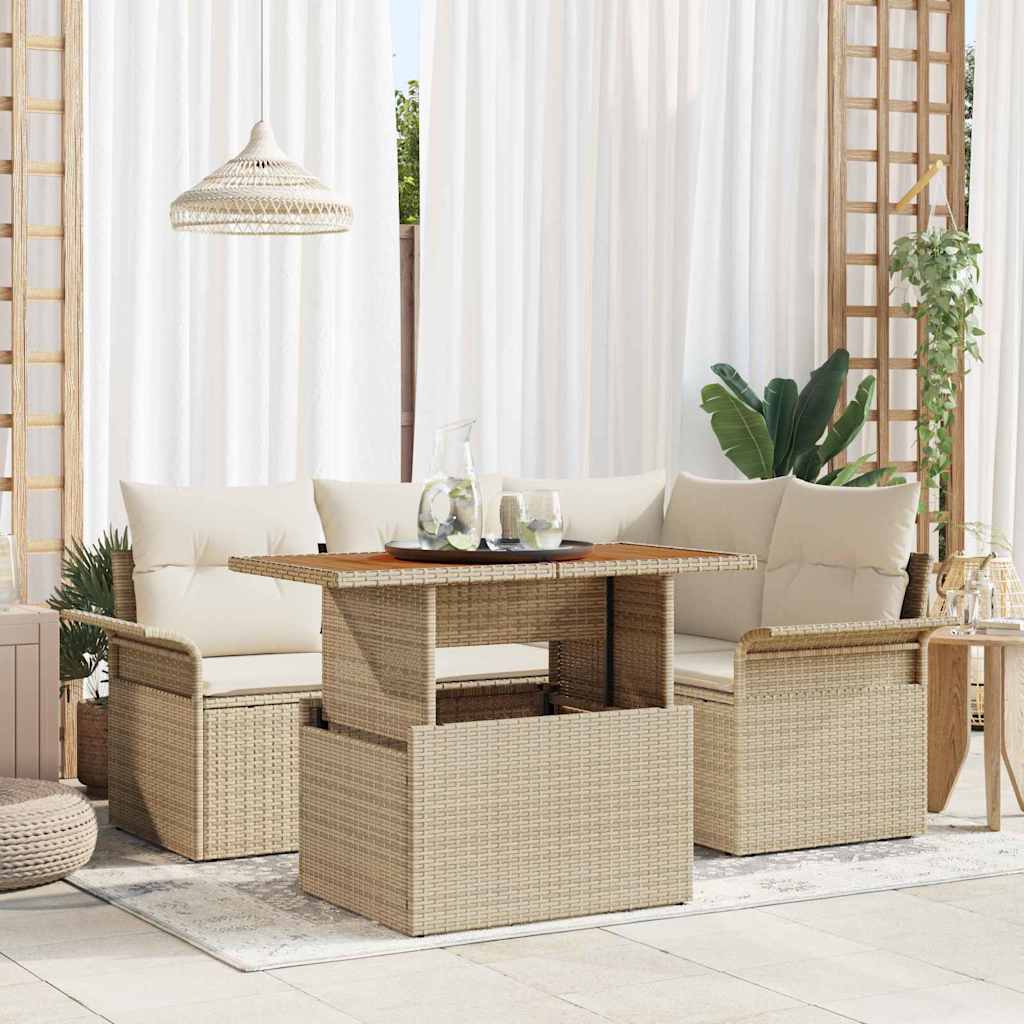 Garten-Sofa-Set mit Speicher 5 pcs Schwarz Poly Rattan