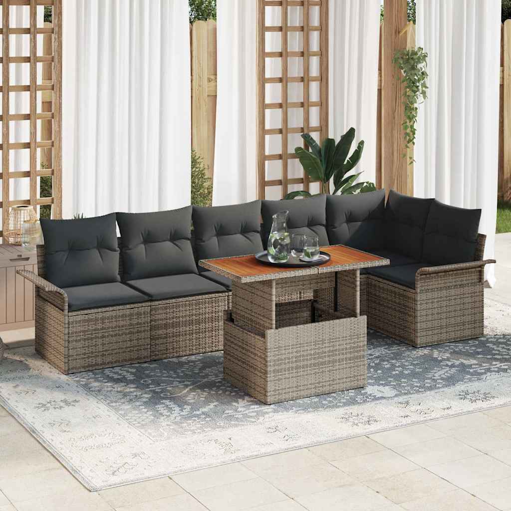 Garten-Sofa-Set mit Speicher 7 pcs Schwarz Poly Rattan
