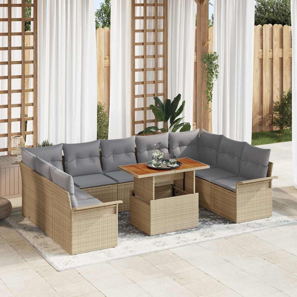 Garten-Sofa-Set mit Speicher 10 pcs Schwarz Poly Rattan