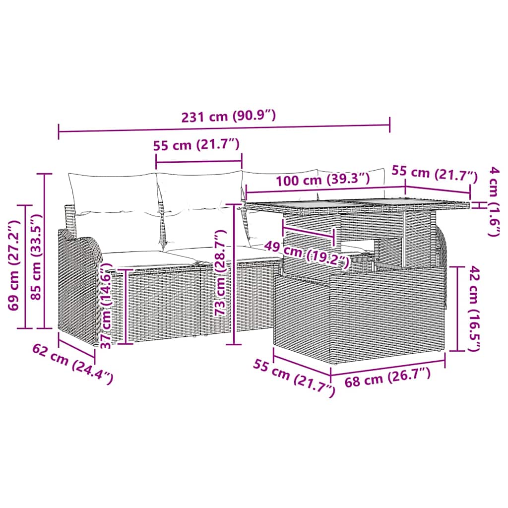 Garten-Sofa-Set mit Speicher 5 pcs Schwarz Poly Rattan