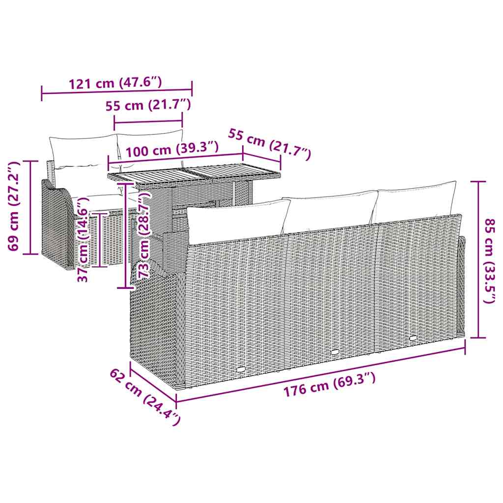 Garten-Sofa-Set mit Speicher 6 pcs Schwarz Poly Rattan