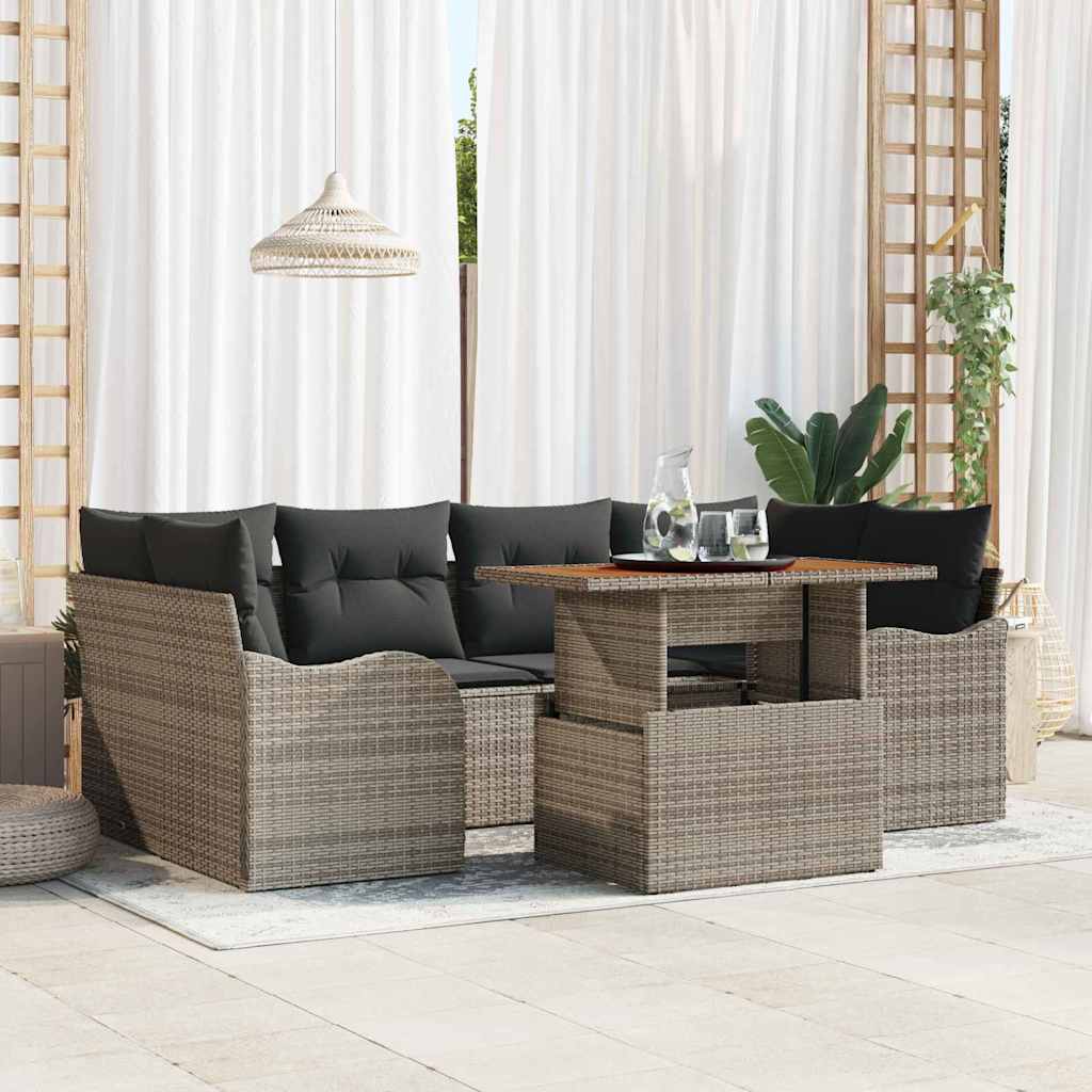 Garten-Sofa-Set mit Speicher 7 pcs Schwarz Poly Rattan