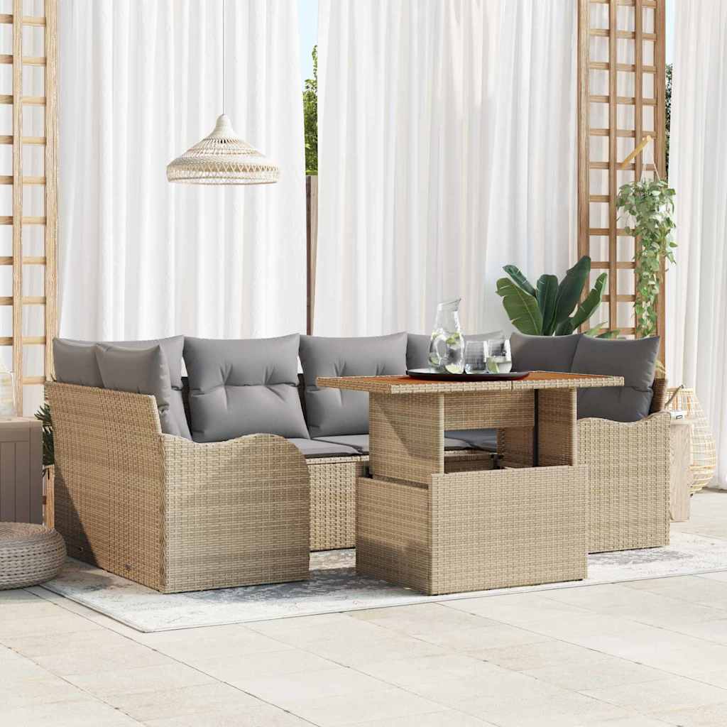 Garten-Sofa-Set mit Speicher 7 pcs Schwarz Poly Rattan