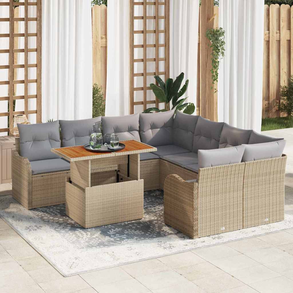 Garten-Sofa-Set mit Speicher 9 pcs Schwarz Poly Rattan