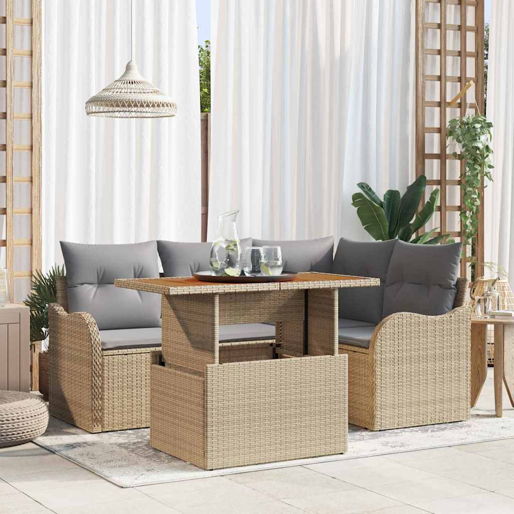 Garten-Sofa-Set mit Speicher 5 pcs Schwarz Poly Rattan
