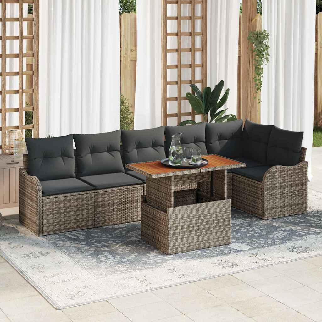 Garten-Sofa-Set mit Speicher 7 pcs Schwarz Poly Rattan