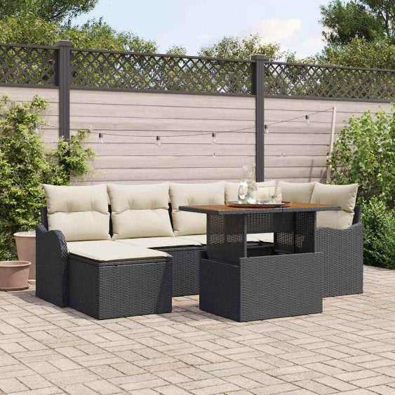 Garten-Sofa-Set mit Speicher 7 pcs Schwarz Poly Rattan