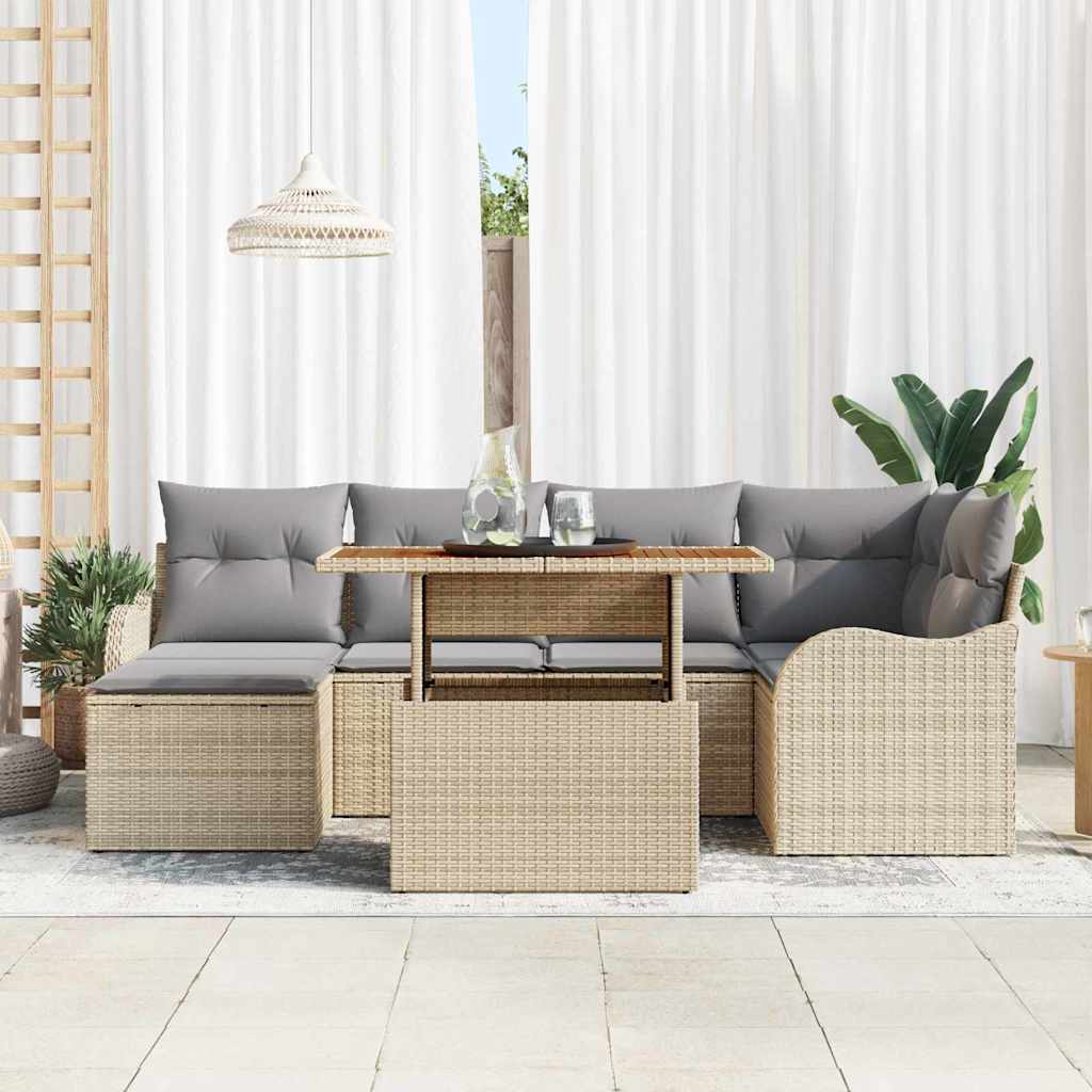 Garten-Sofa-Set mit Speicher 7 pcs Schwarz Poly Rattan