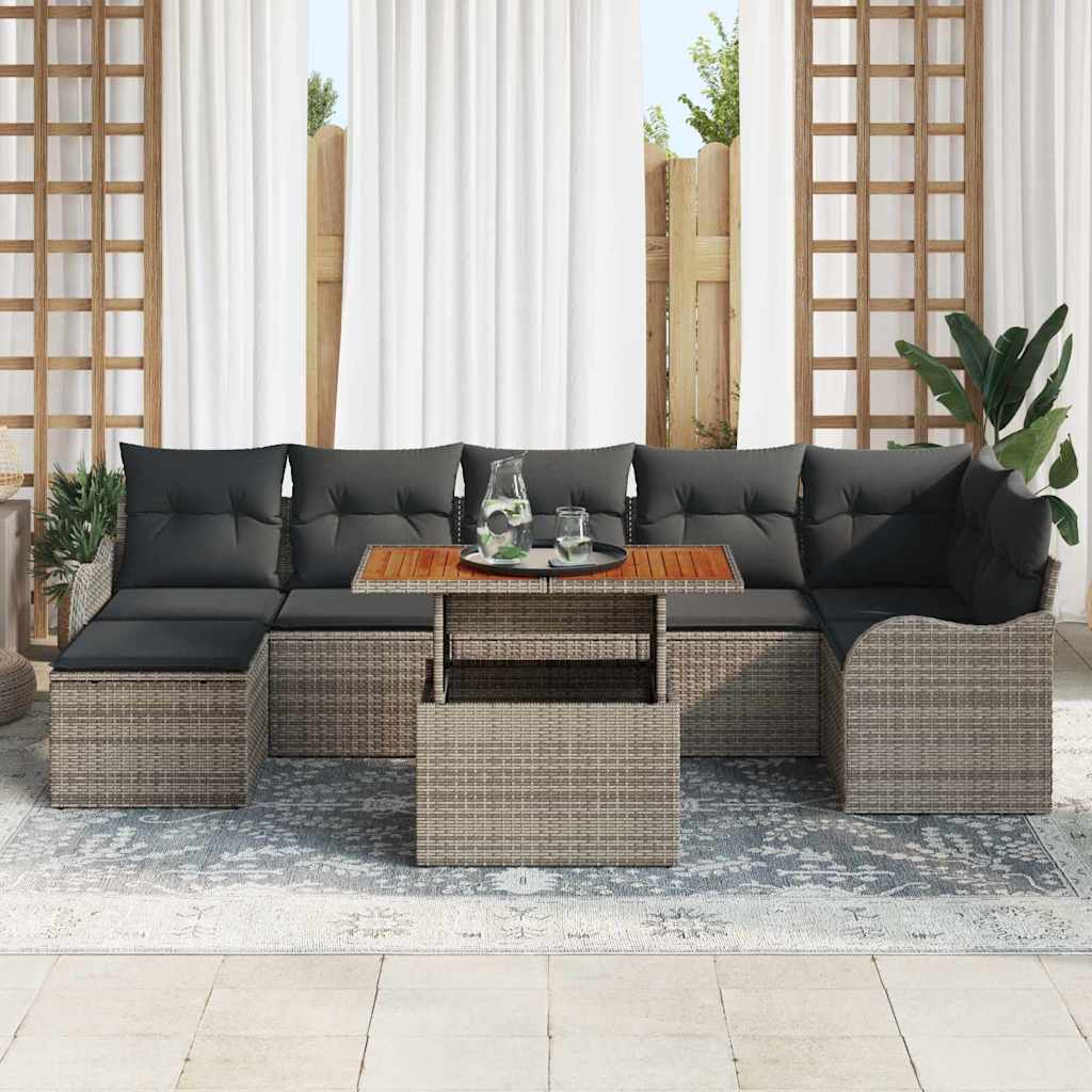 Garten-Sofa-Set mit Speicher 8 pcs Schwarz Poly Rattan