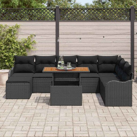 Garten-Sofa-Set mit Speicher 9 pcs Schwarz Poly Rattan