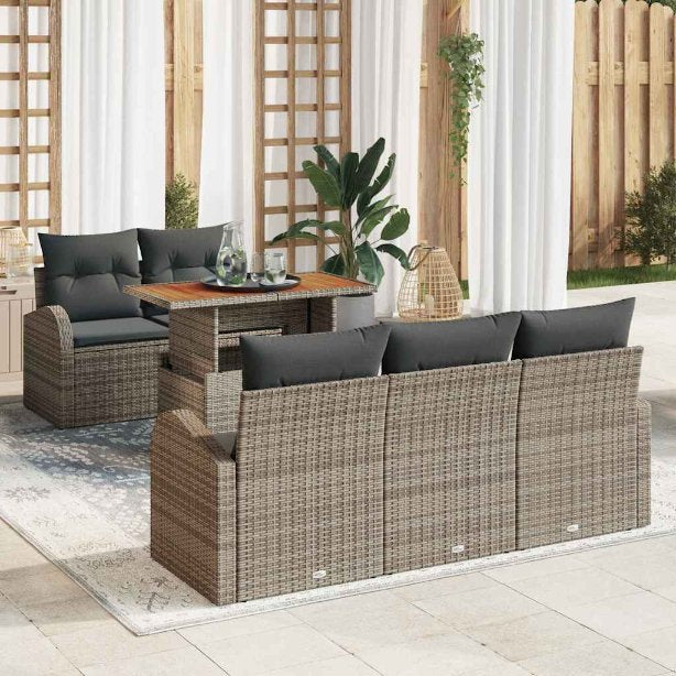 Garten-Sofa-Set mit Speicher 6 pcs Schwarz Poly Rattan