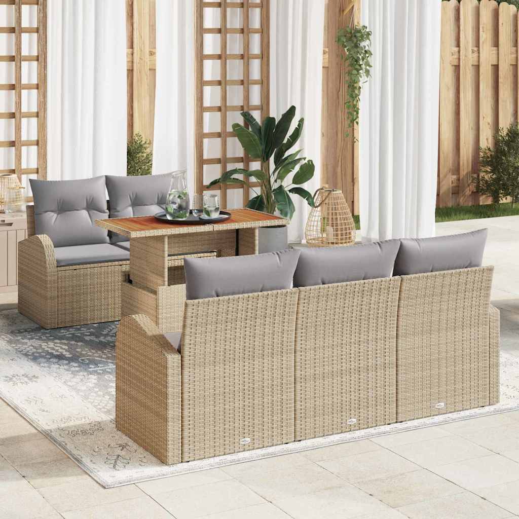 Garten-Sofa-Set mit Speicher 6 pcs Schwarz Poly Rattan