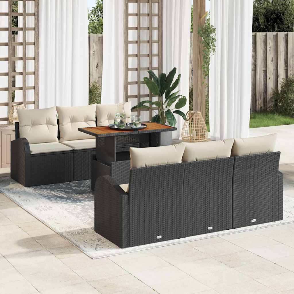 Garten-Sofa-Set mit Speicher 7 pcs Schwarz Poly Rattan