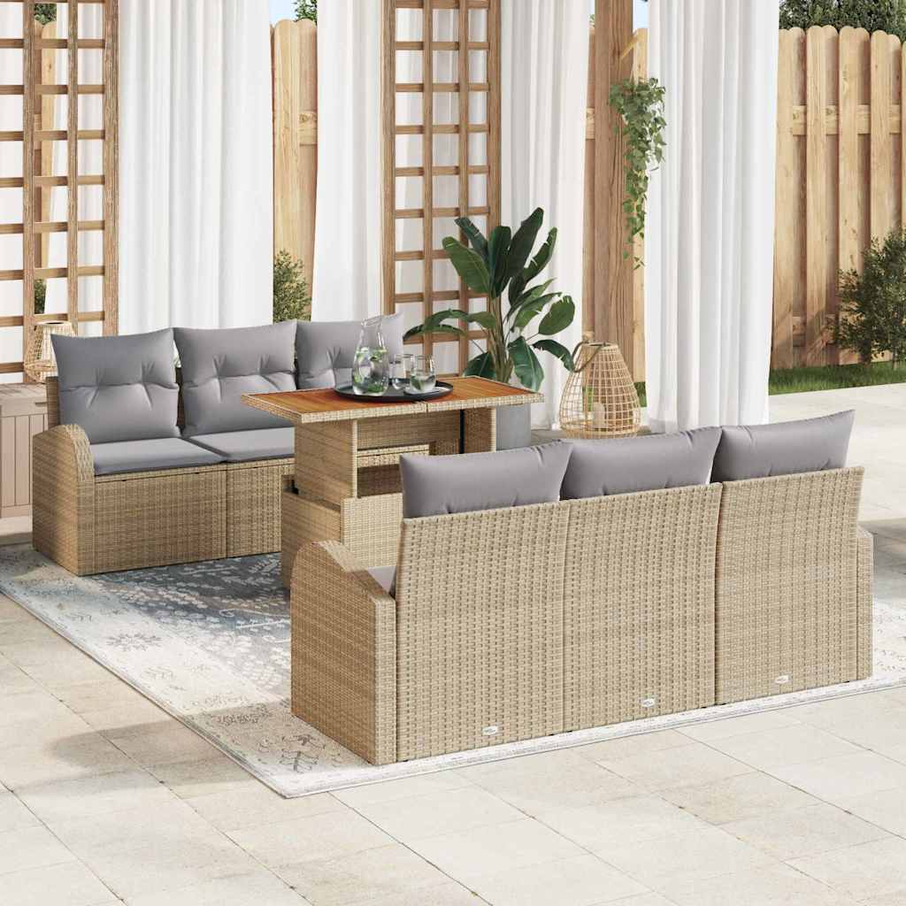 Garten-Sofa-Set mit Speicher 7 pcs Schwarz Poly Rattan