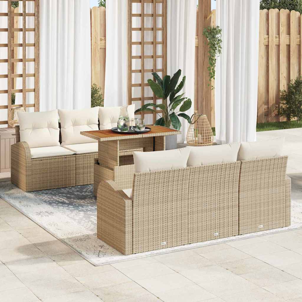 Garten-Sofa-Set mit Speicher 7 pcs Schwarz Poly Rattan