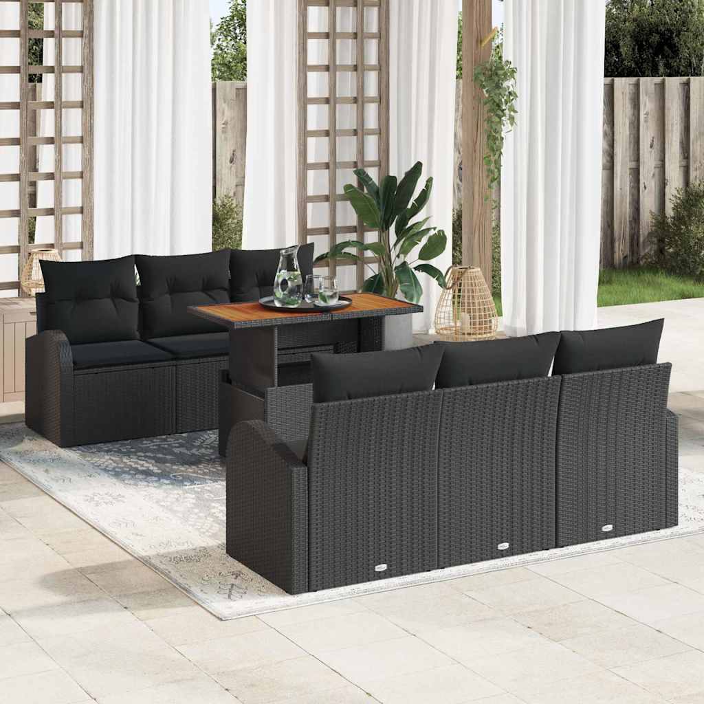 Garten-Sofa-Set mit Speicher 7 pcs Schwarz Poly Rattan