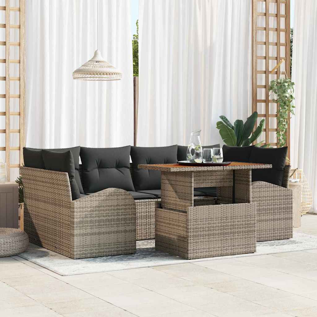 Garten-Sofa-Set mit Speicher 7 pcs Schwarz Poly Rattan