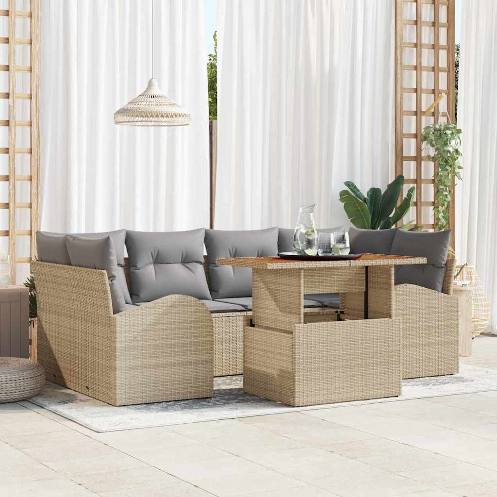 Garten-Sofa-Set mit Speicher 7 pcs Schwarz Poly Rattan