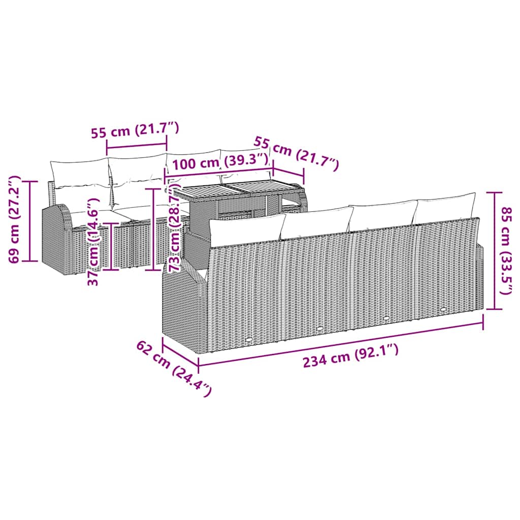 Garten-Sofa-Set mit Speicher 9 pcs Schwarz Poly Rattan