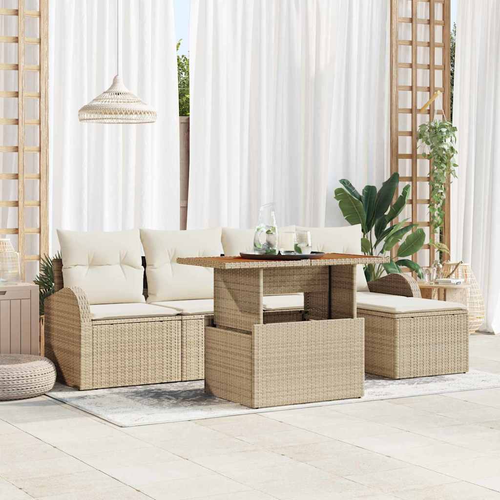 Garten-Sofa-Set mit Speicher 6 pcs Schwarz Poly Rattan