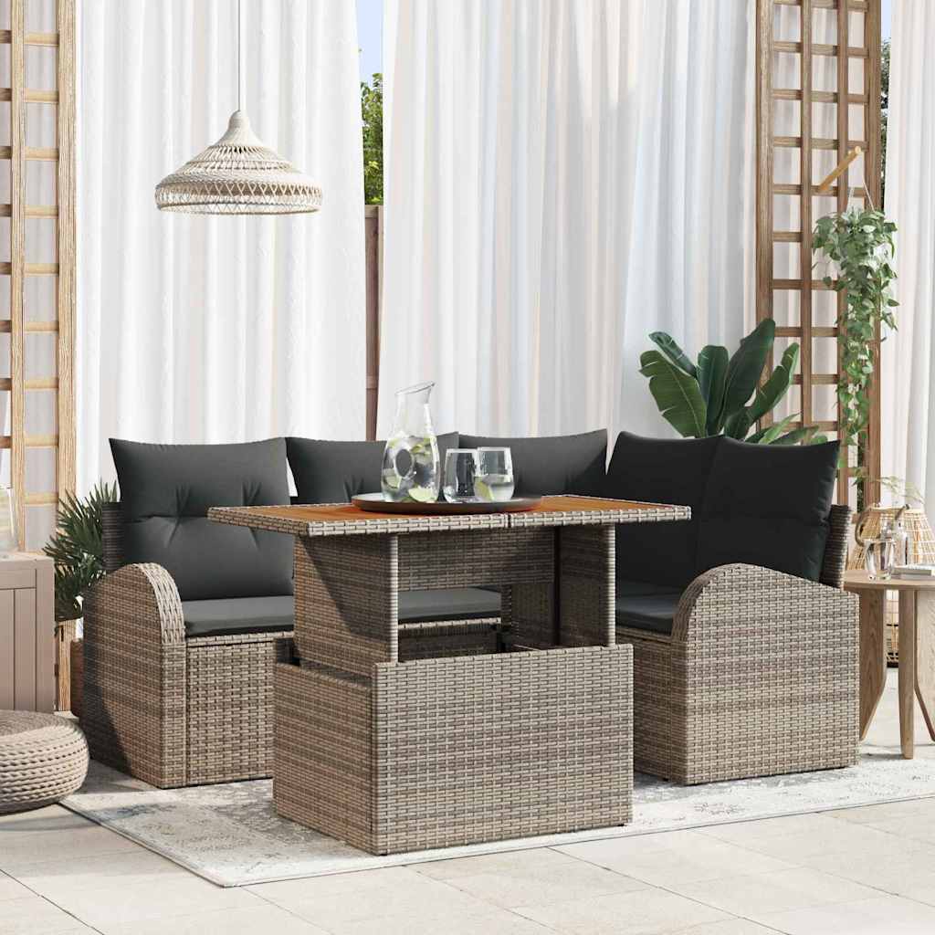 Garten-Sofa-Set mit Speicher 5 pcs Schwarz Poly Rattan