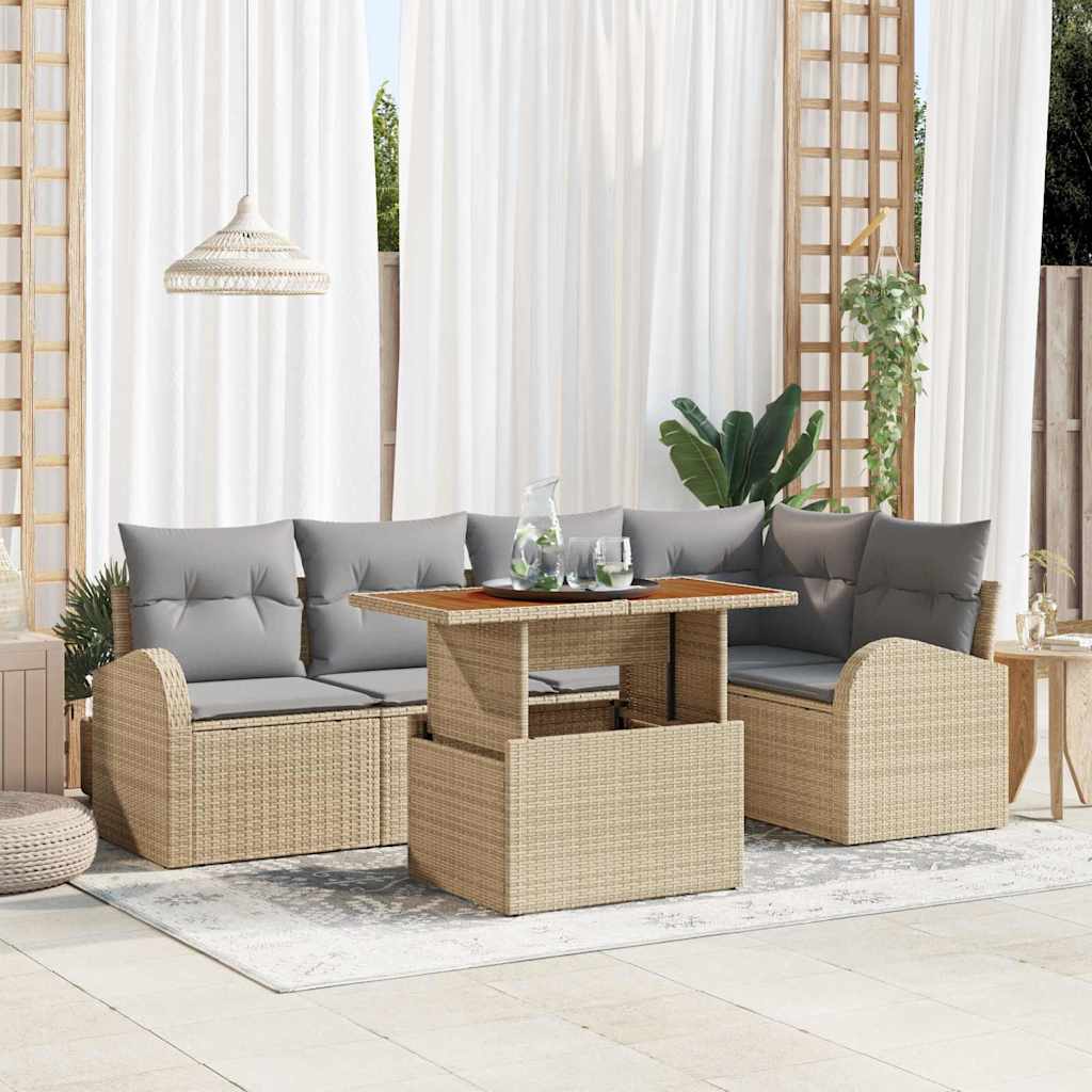 Garten-Sofa-Set mit Speicher 6 pcs Schwarz Poly Rattan