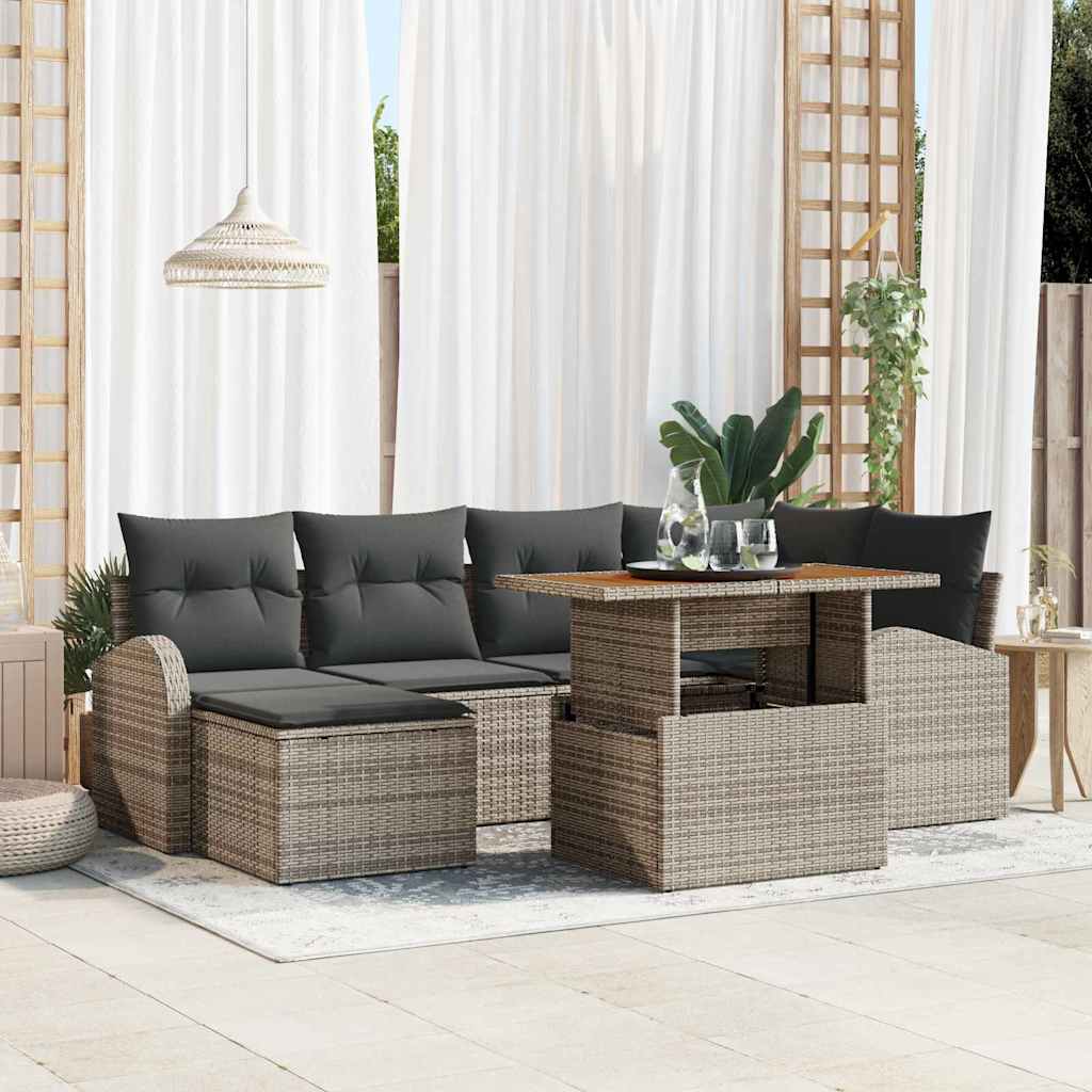 Garten-Sofa-Set mit Speicher 7 pcs Schwarz Poly Rattan