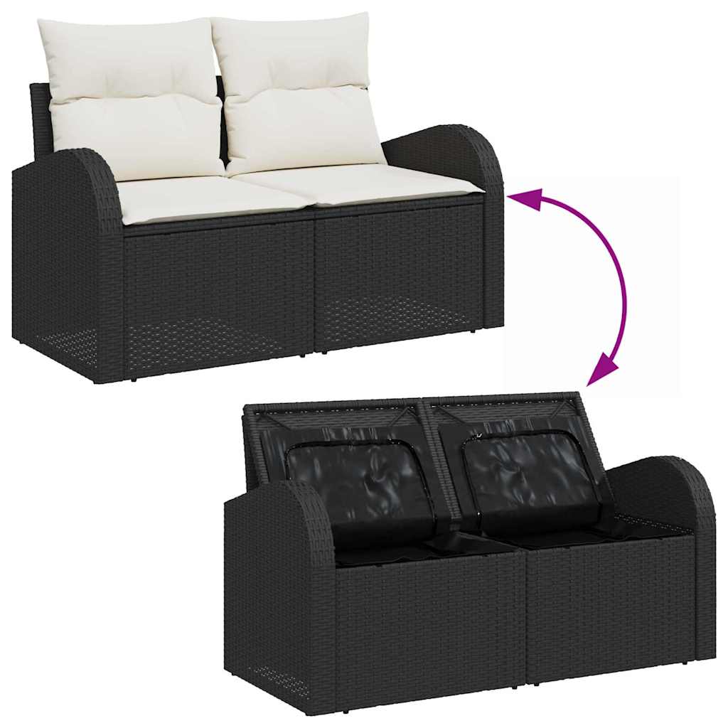 Garten-Sofa-Set mit Speicher 8 pcs Schwarz Poly Rattan