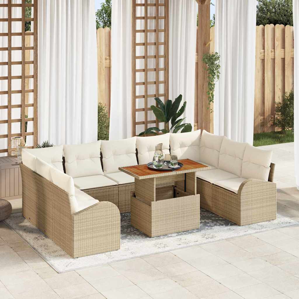 Garten-Sofa-Set mit Speicher 10 pcs Schwarz Poly Rattan