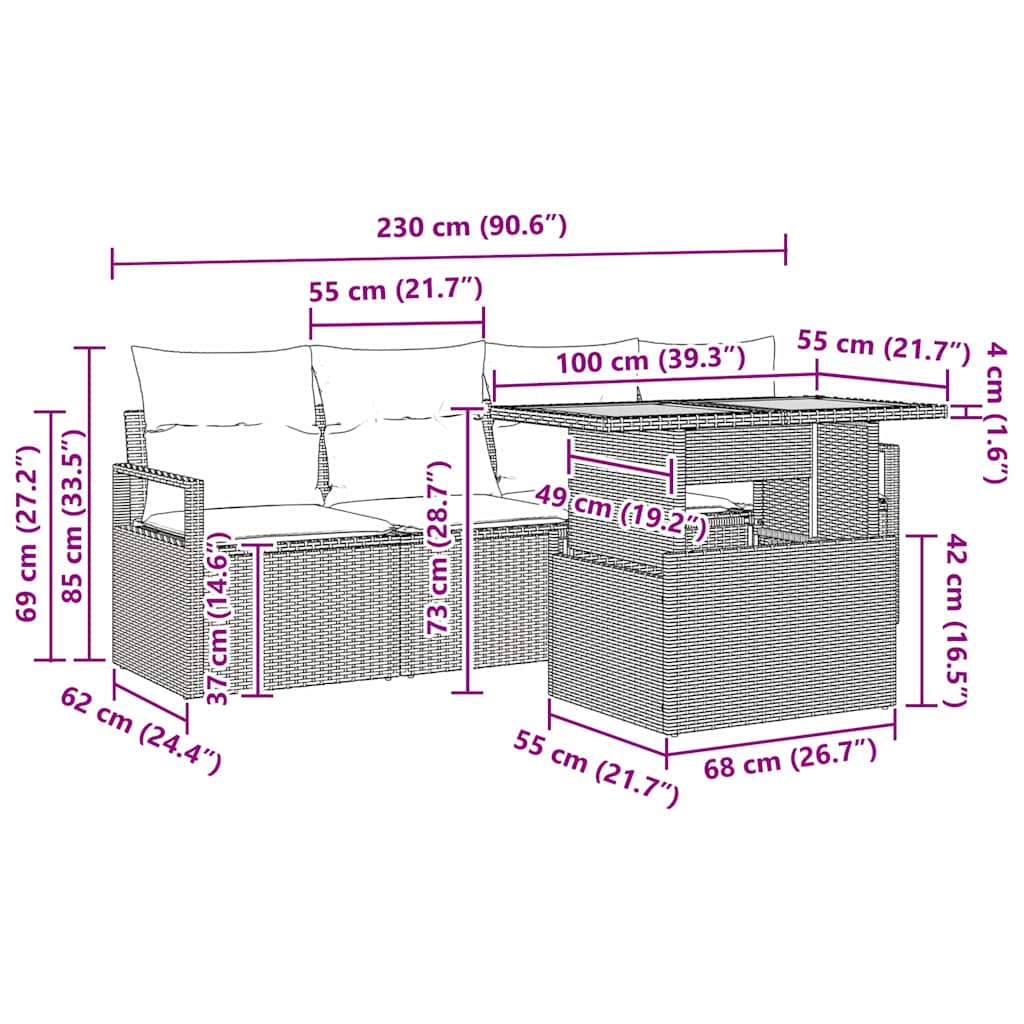 Garten-Sofa-Set mit Speicher 5 pcs Schwarz Poly Rattan