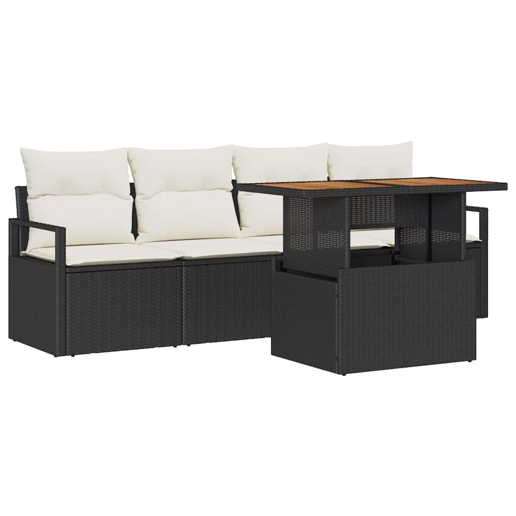 Garten-Sofa-Set mit Speicher 5 pcs Schwarz Poly Rattan