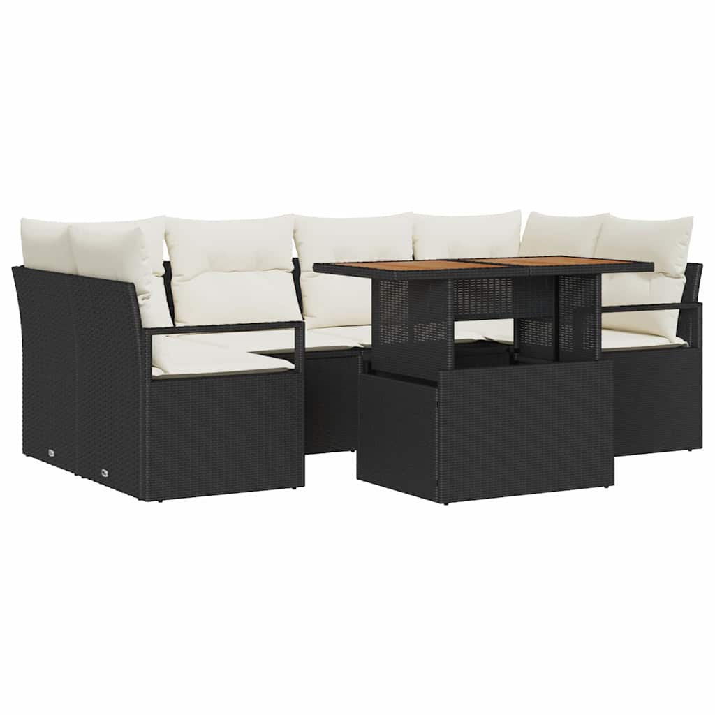 Garten-Sofa-Set mit Speicher 7 pcs Schwarz Poly Rattan