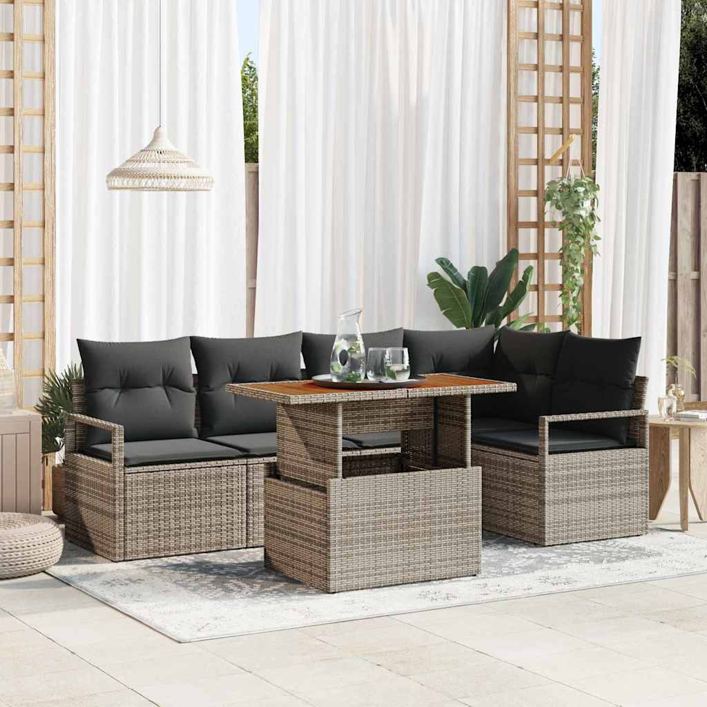 Garten-Sofa-Set mit Speicher 6 pcs Schwarz Poly Rattan
