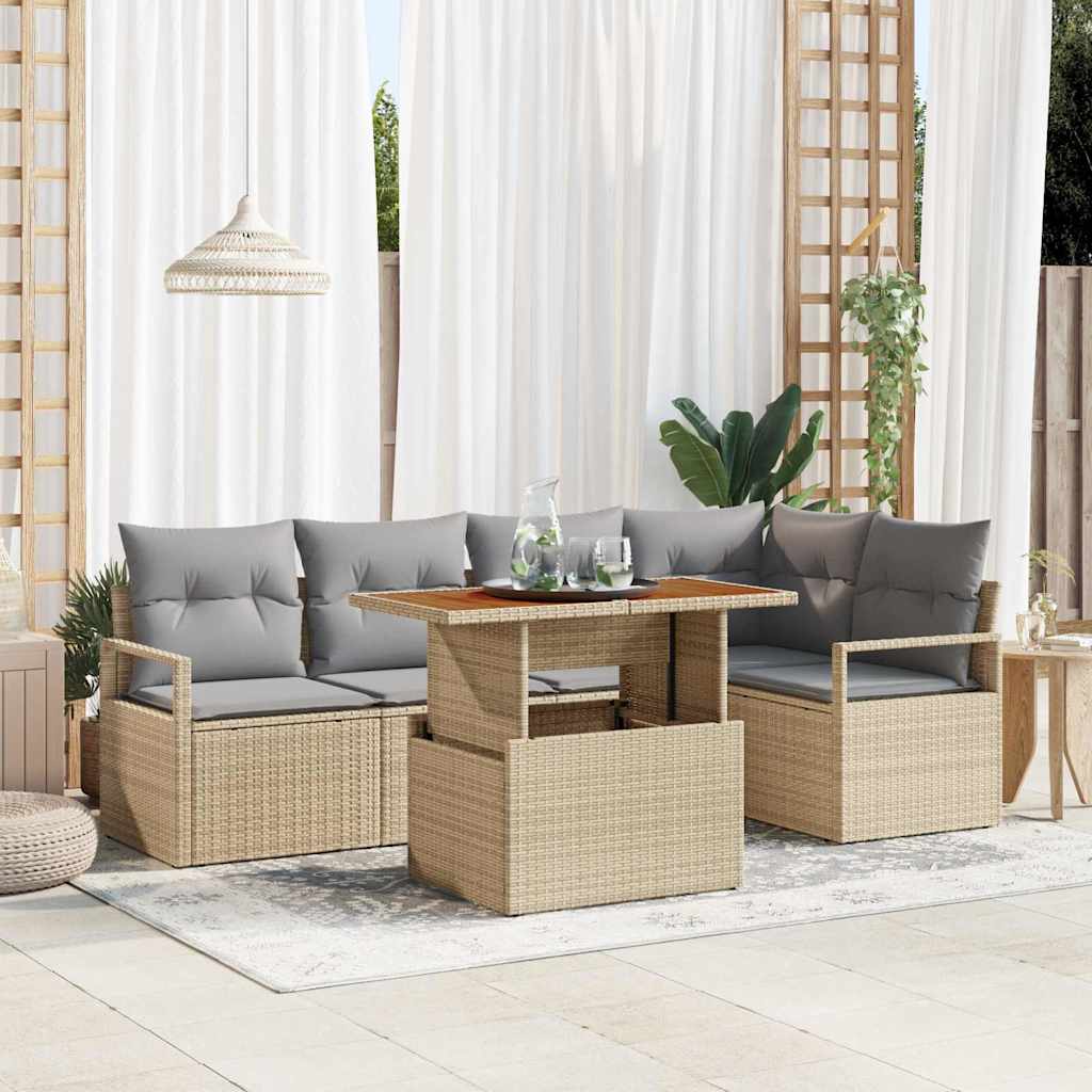 Garten-Sofa-Set mit Speicher 6 pcs Schwarz Poly Rattan