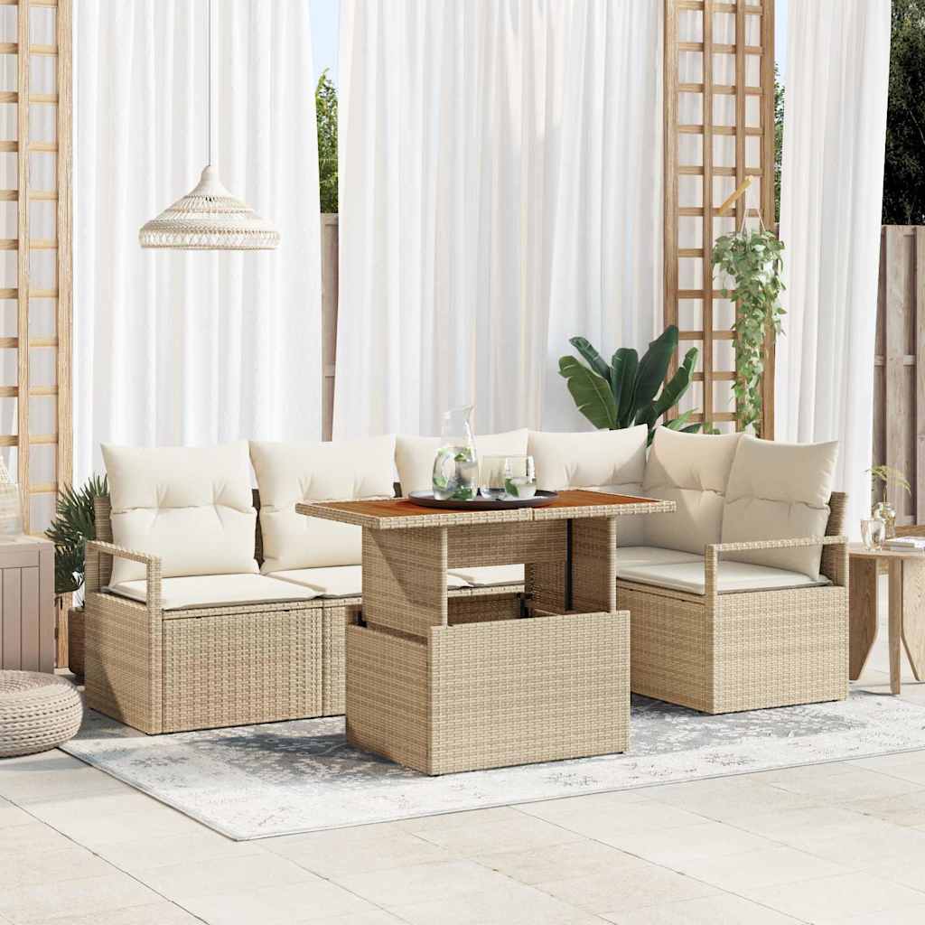 Garten-Sofa-Set mit Speicher 6 pcs Schwarz Poly Rattan