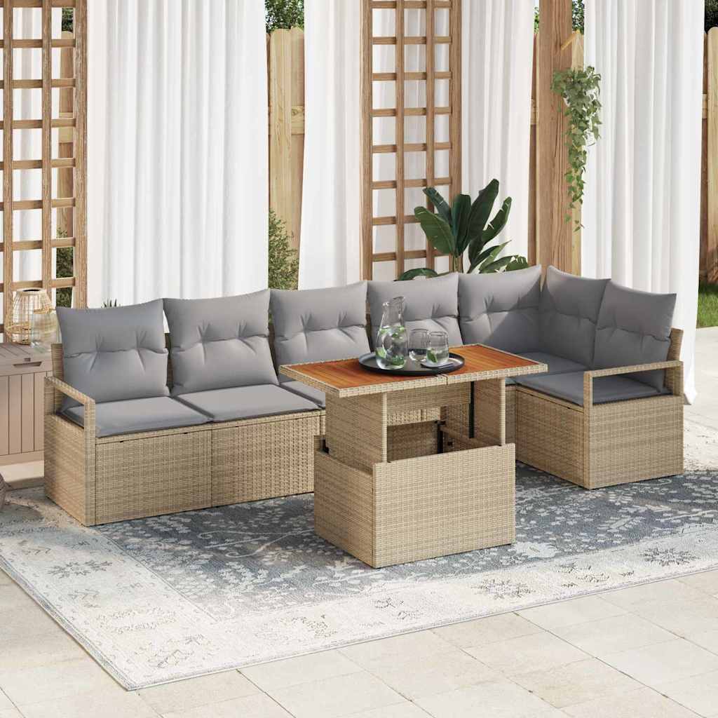 Garten-Sofa-Set mit Speicher 7 pcs Schwarz Poly Rattan