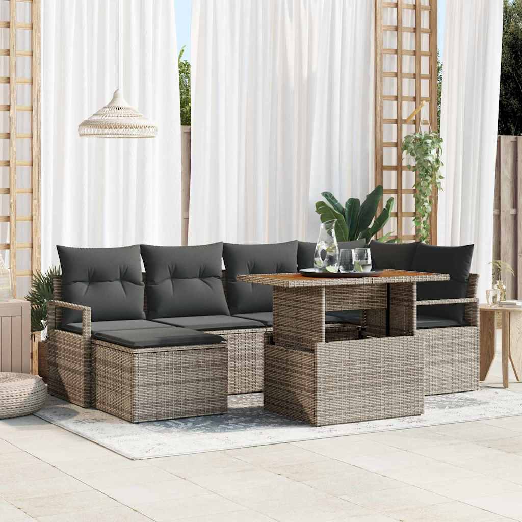 Garten-Sofa-Set mit Speicher 7 pcs Schwarz Poly Rattan