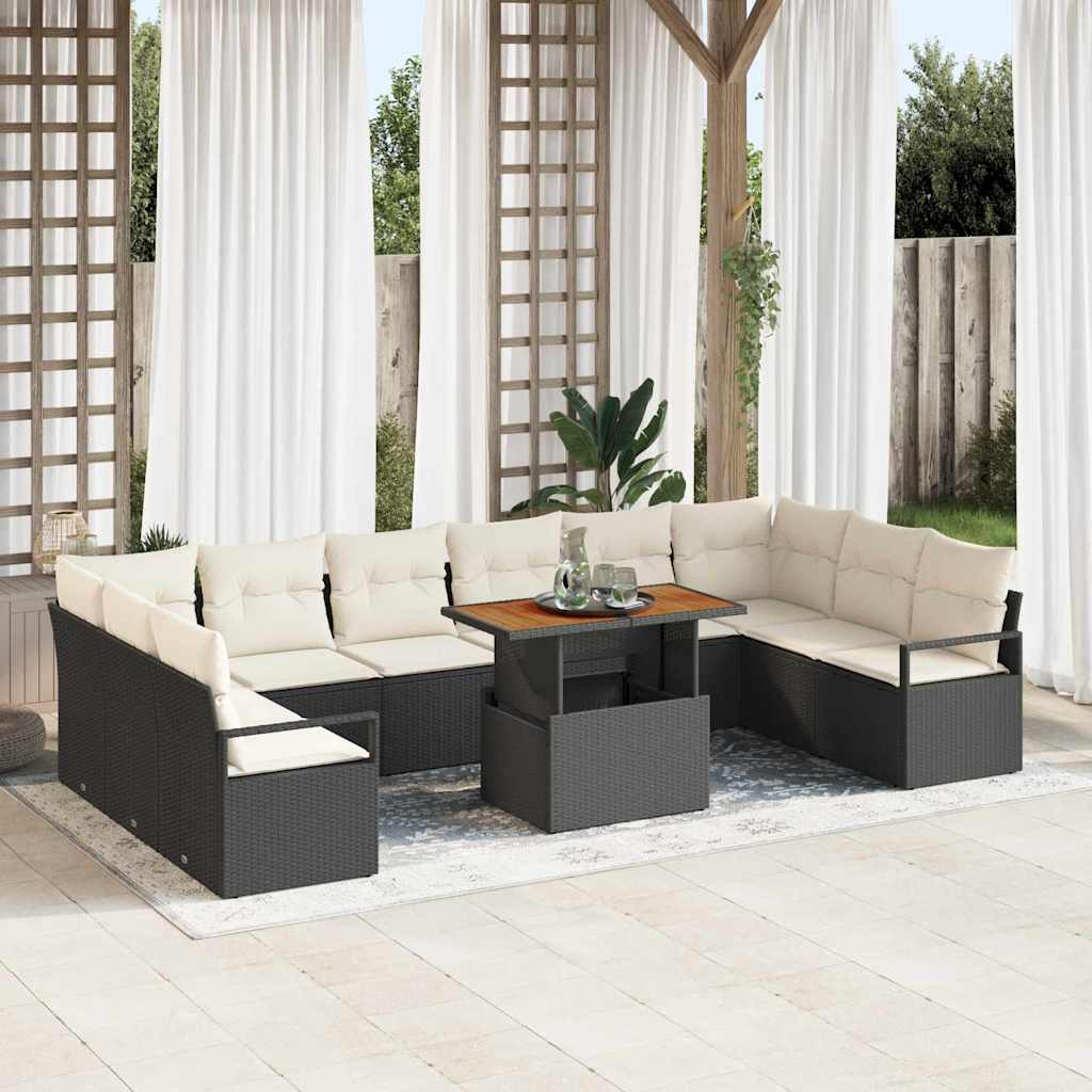 Garten-Sofa-Set mit Speicher 11 pcs Schwarz Poly Rattan