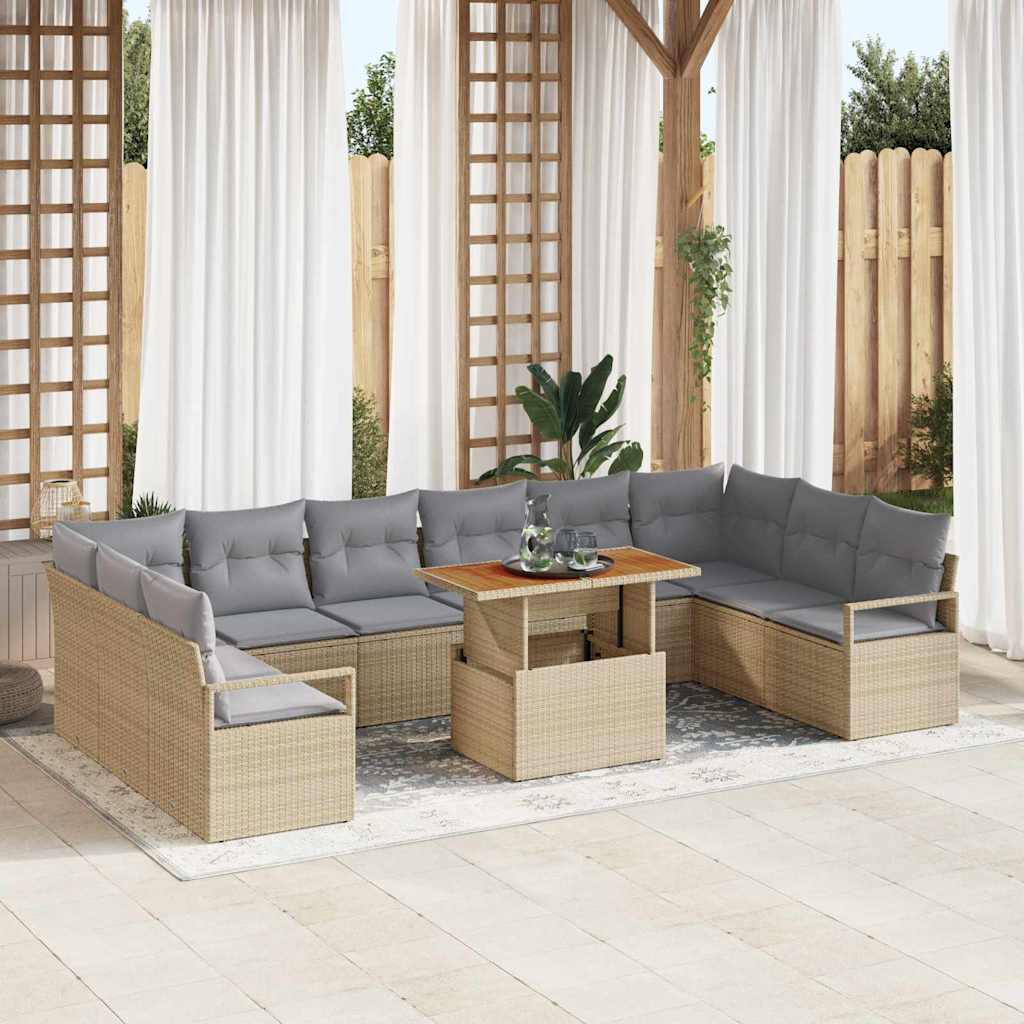 Garten-Sofa-Set mit Speicher 11 pcs Schwarz Poly Rattan