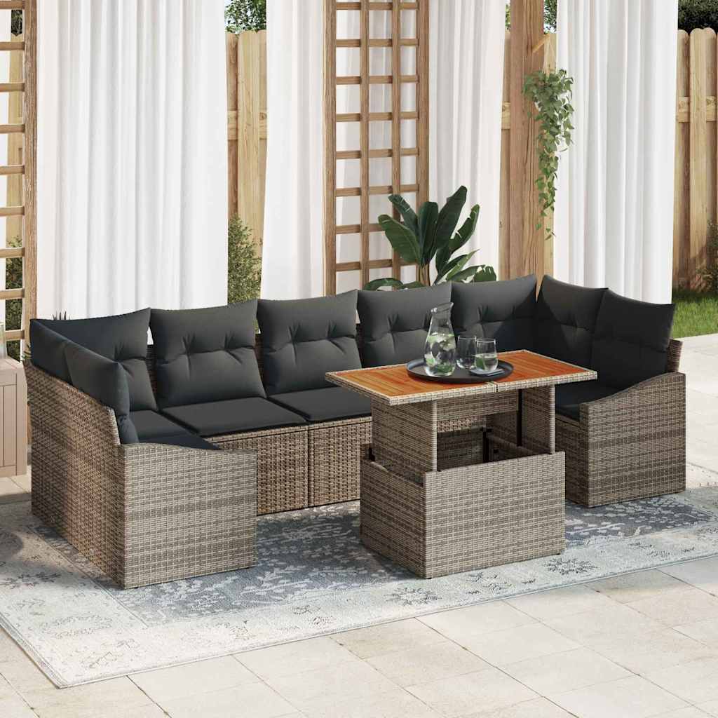 Garten-Sofa-Set mit Kissen mit Speicher 8 pcs Schwarz und Beige
