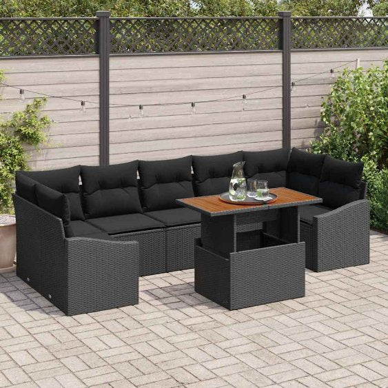 Garten-Sofa-Set mit Kissen mit Speicher 8 pcs Schwarz und Beige