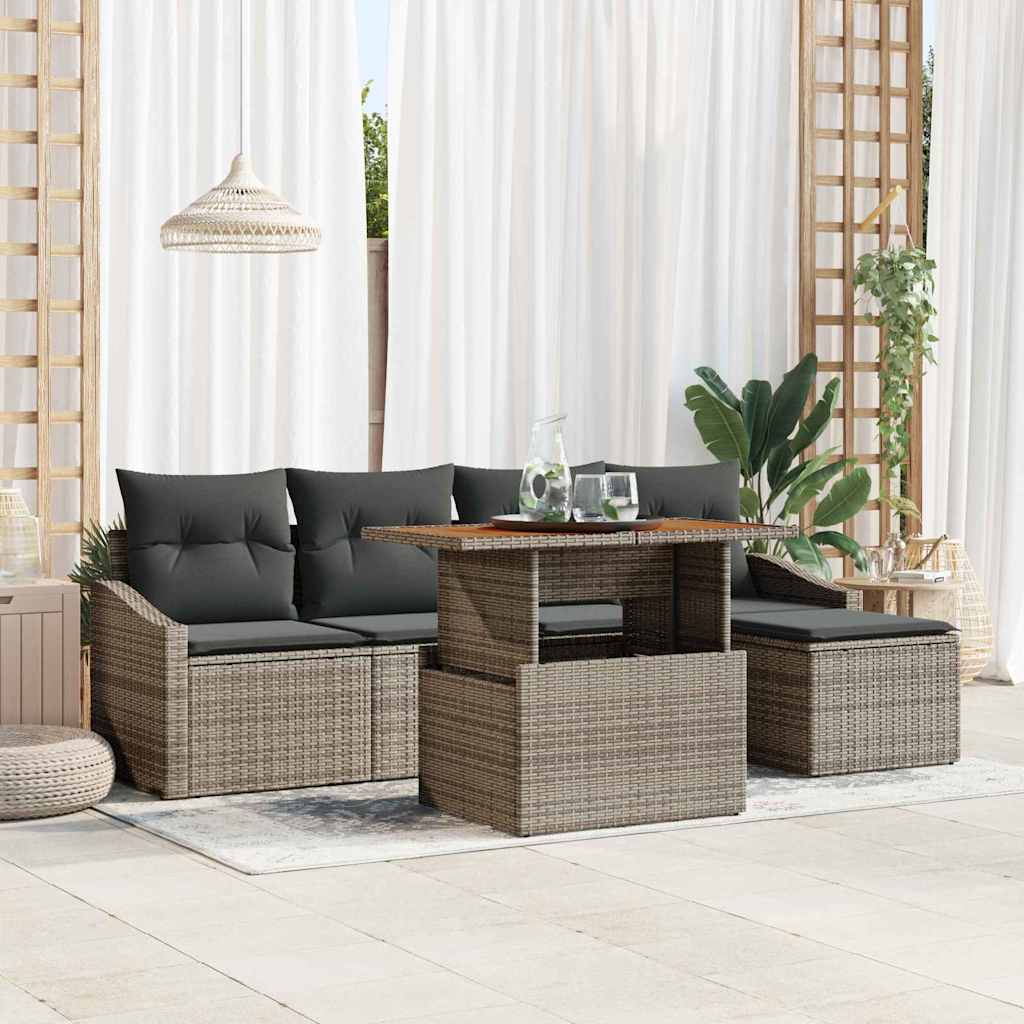 Garten-Sofa-Set mit Speicher 6 pcs Schwarz Poly Rattan