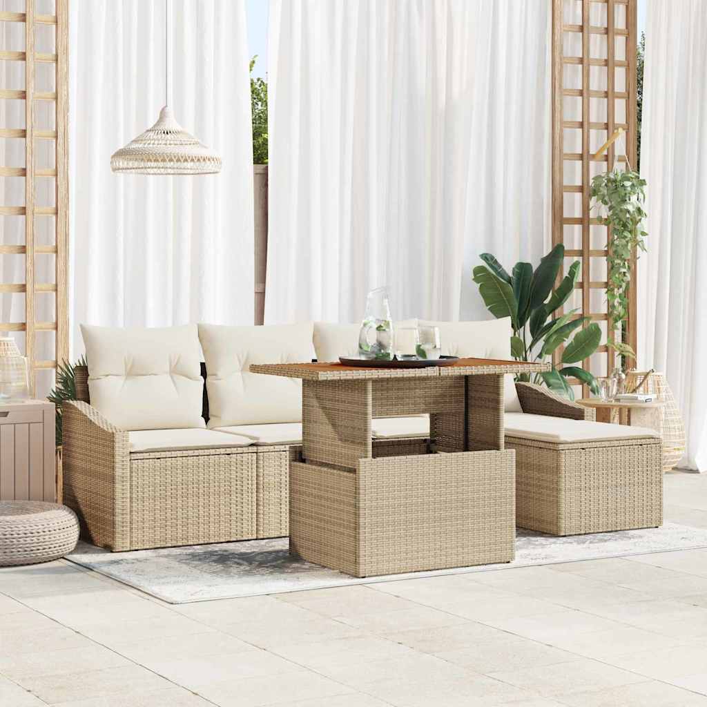Garten-Sofa-Set mit Speicher 6 pcs Schwarz Poly Rattan